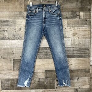 GAP Womens Jeans‎ 4 27R Denim Blue Slim Straight High Rise Distressed Destroyed